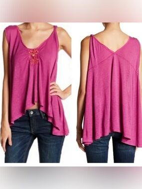Free People Pink/Purple Swing Tank with Beaded Accent